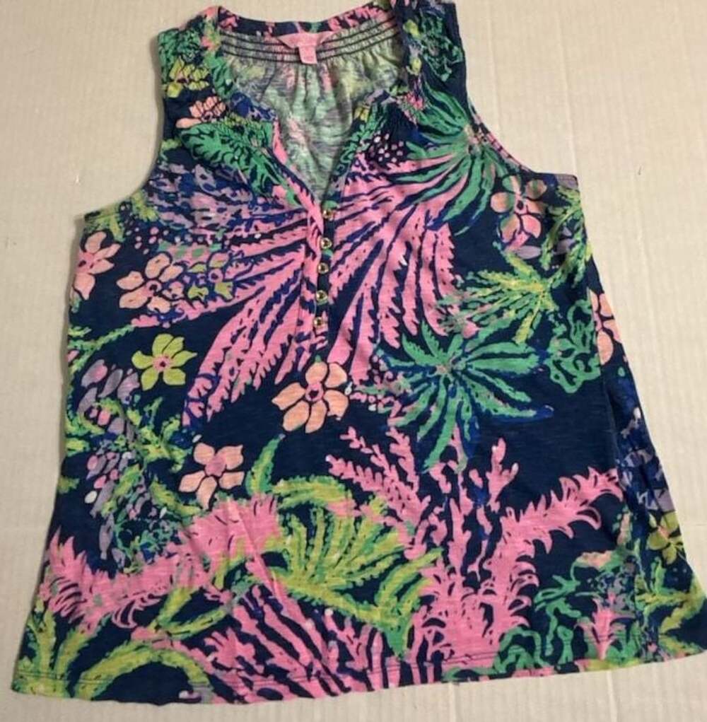 Lilly Pulitzer Essie Smocked V-Neck Tank Top Printed Floral Sleeveless
